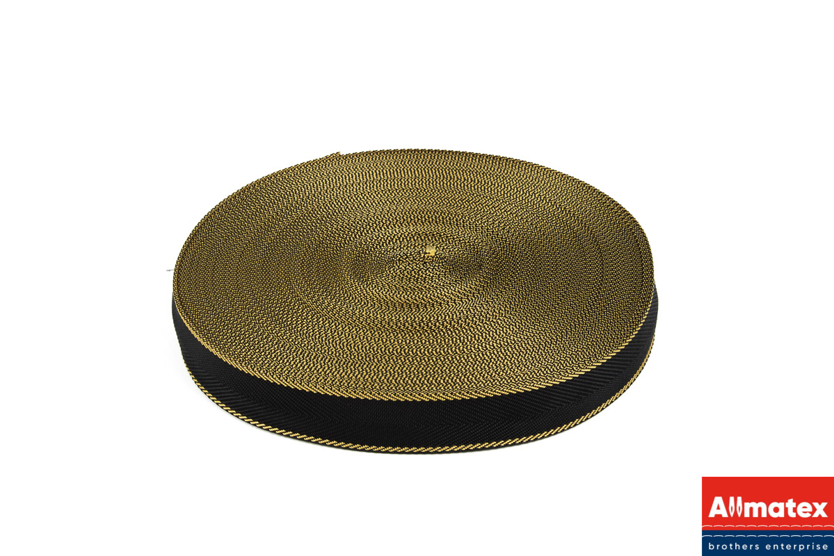 Стропа окантовочная чёрная с оранжевая полосой 30 мм 