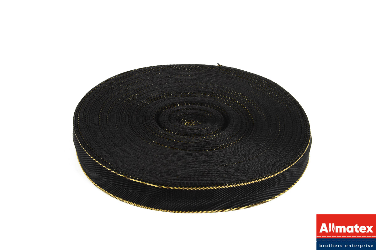 Стропа окантовочная чёрная с оранжевая полосой 30 мм 