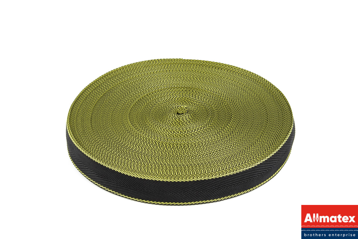 Стропа окантовочная чёрная с желтой полосой 30 мм