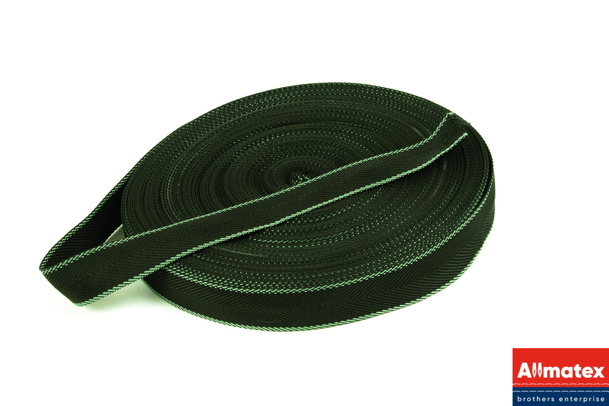 Стропа окантовочная чёрная с зеленой полосой 30 мм