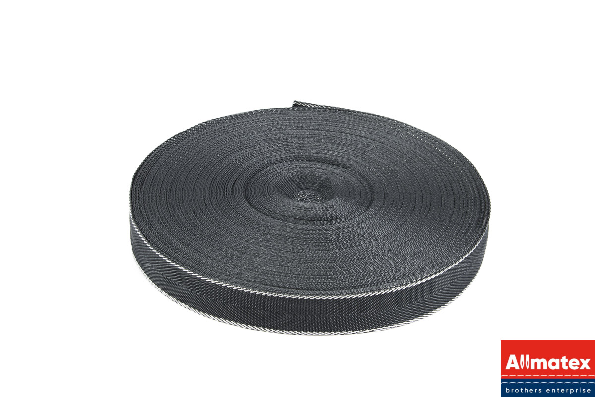 Стропа окантовочная темно-серая с белой полосой 30 мм