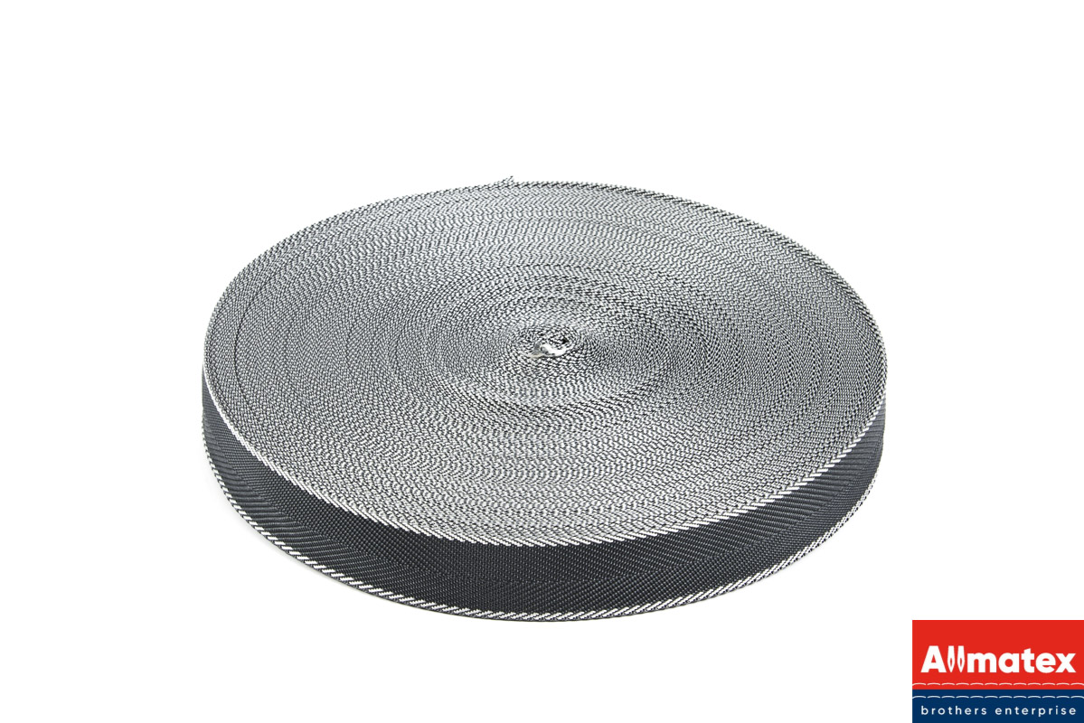 Стропа окантовочная темно-серая с белой полосой 30 мм