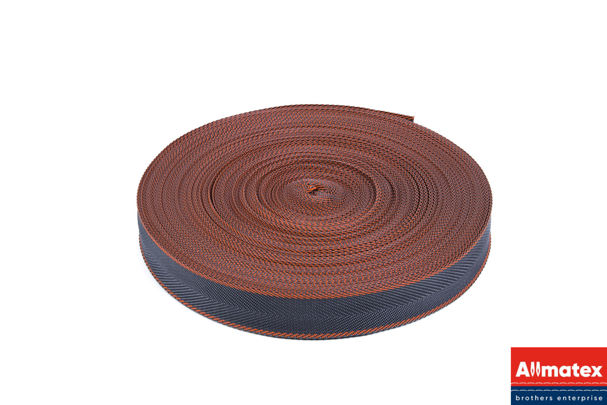 Стропа окантовочная темно-серая с красной полосой 30 мм