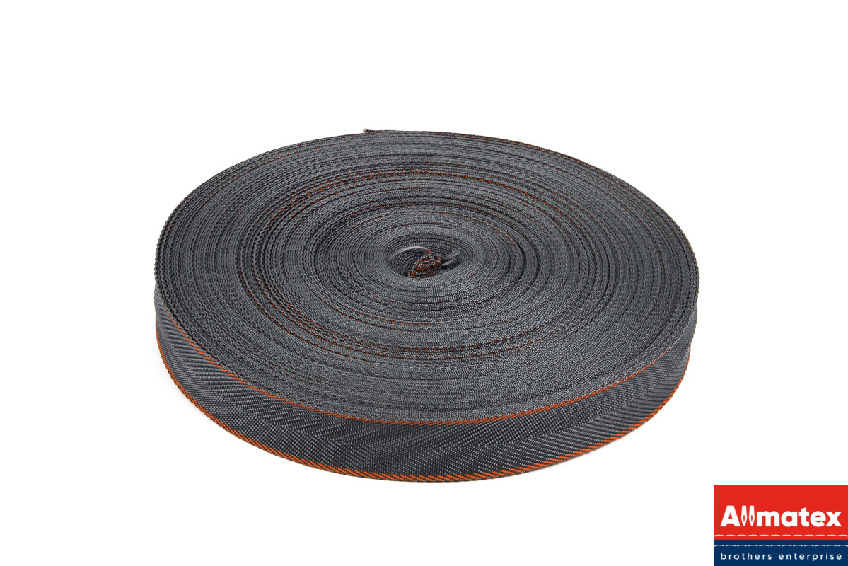 Стропа окантовочная темно-серая с красной полосой 30 мм