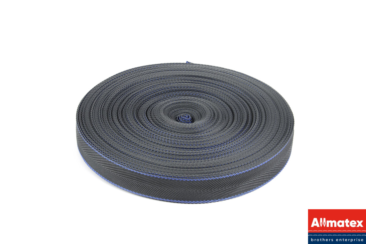 Стропа окантовочная темно-серая с синей полосой 30 мм