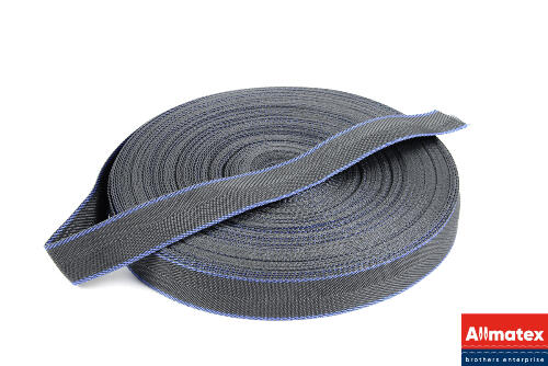 фото Стропа окантовочная темно-серая с синей полосой 30 мм